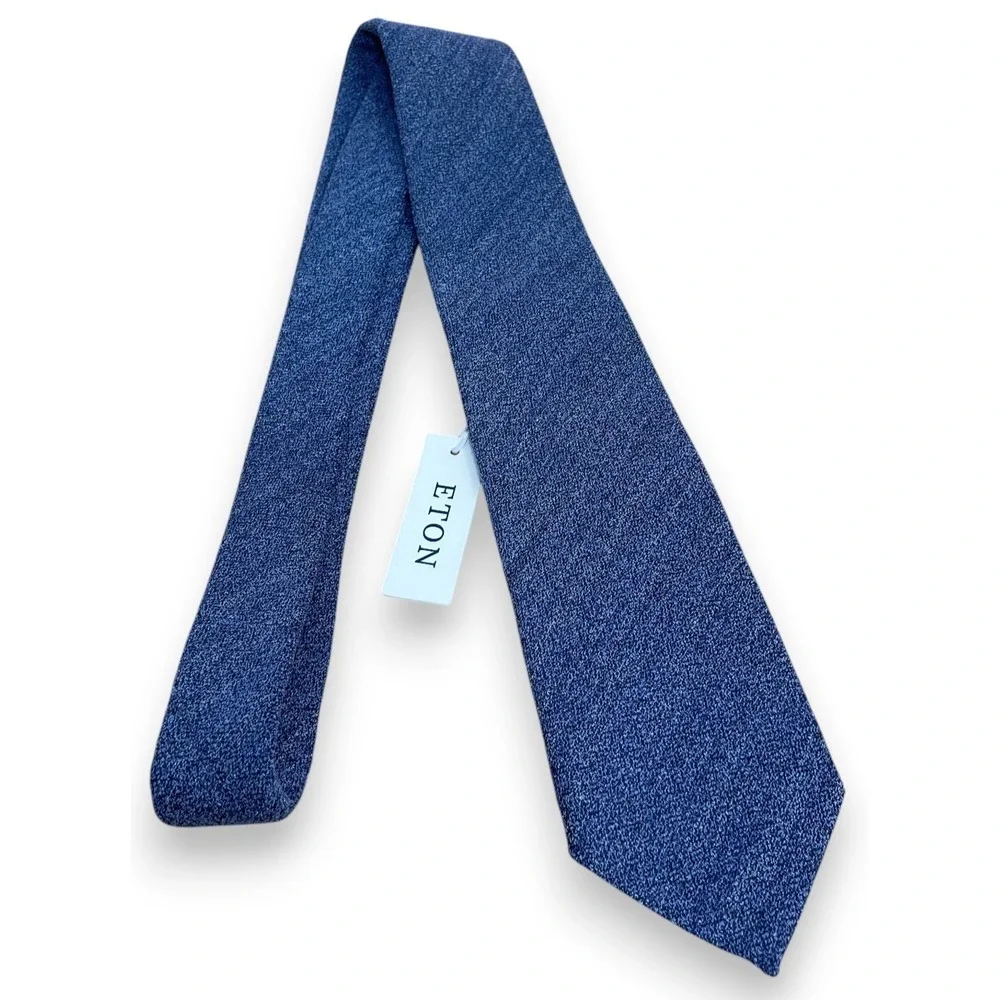 Eton Tie Blue Wool Silk Woven Made in Italy New